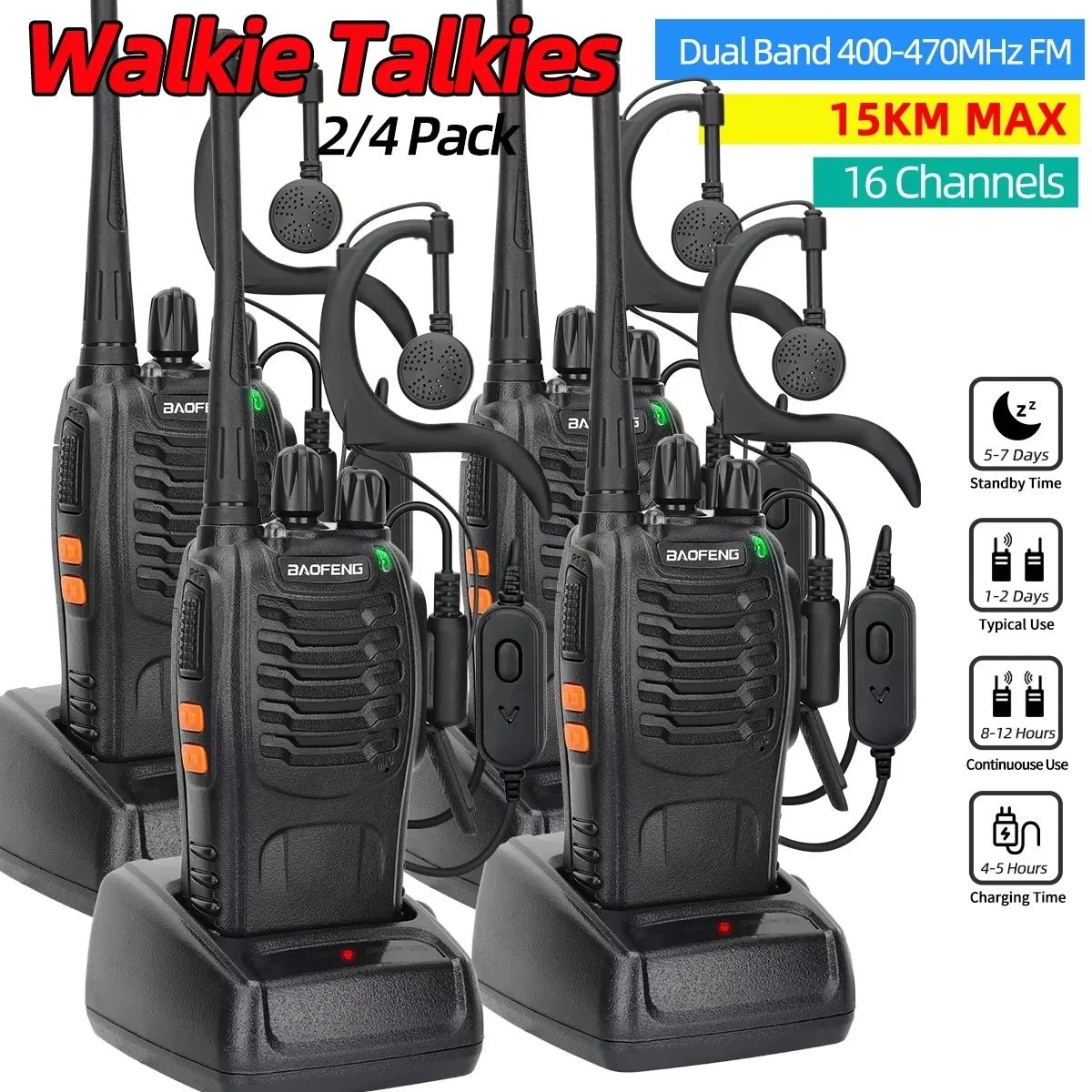 2/4PCS Baofeng BF - 888S V2 Walkie Talkie – Dual Band Portable Long Range UHF 400 - 470MHz Ham Two Way Radio with USB Charging for Hunting and Outdoor Activities - ZAMAR AUDIO SOLUTIONS