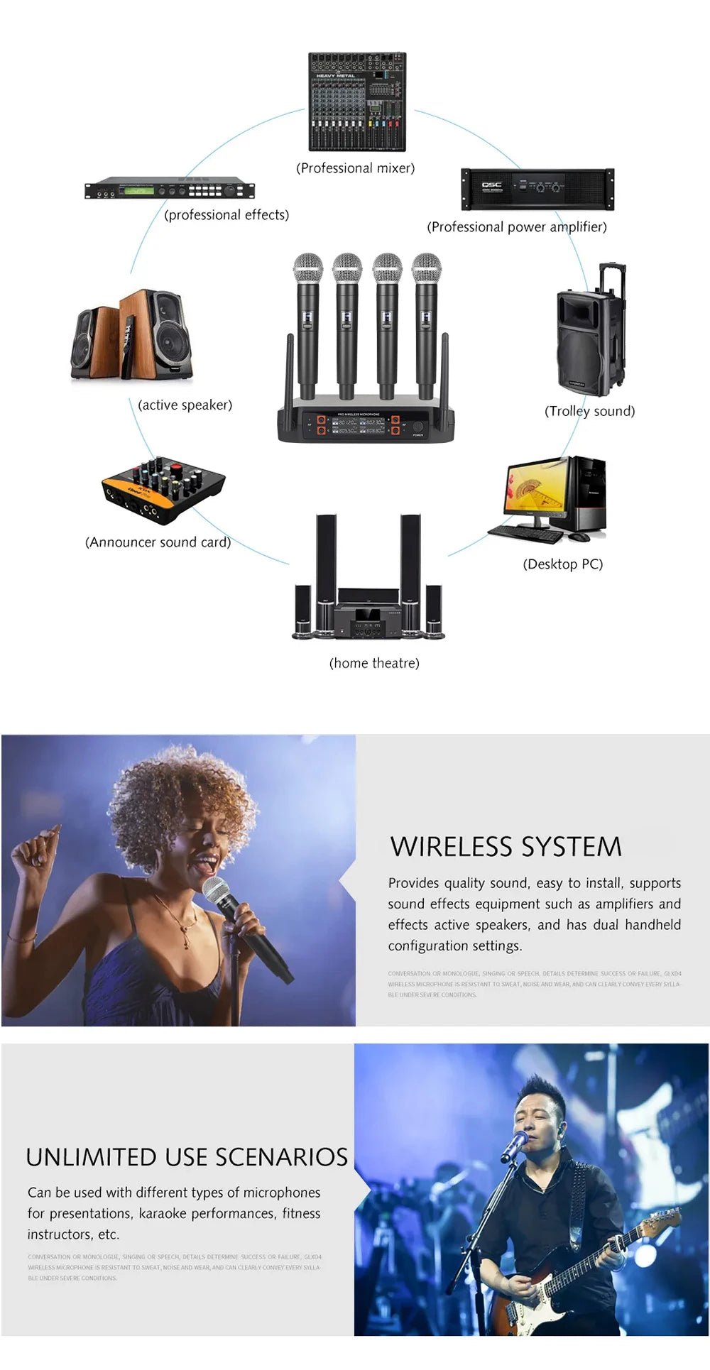 4 - Channel UHF Wireless Handheld Microphone System – Fixed Frequency Dynamic Mics for Karaoke, Weddings, Church & Live Performances - ZAMAR AUDIO SOLUTIONS
