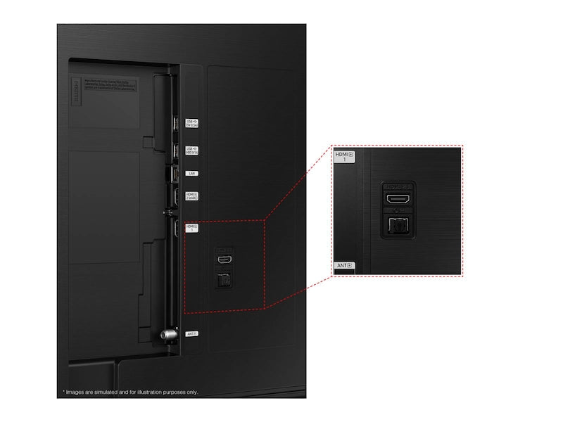 Detailed view of the connectivity panel on the Samsung 65Q60DAU with multiple HDMI/USB ports, emphasizing its modern design and weight stability.