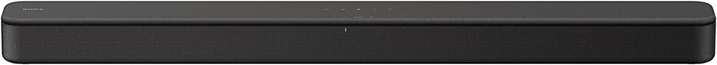 Sony S100F 2ch Single Soundbar showcasing its slim, compact design and sleek black finish.