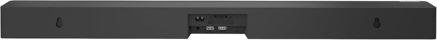 Close-up of the Hisense HS2100 Soundbar control panel showing connectivity ports and minimalist design.