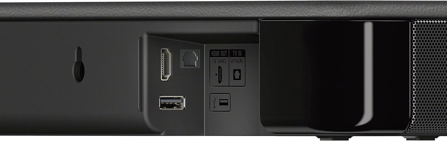 Close-up of the Sony S100F Soundbar control panel, highlighting Bluetooth and HDMI ARC connectivity options.