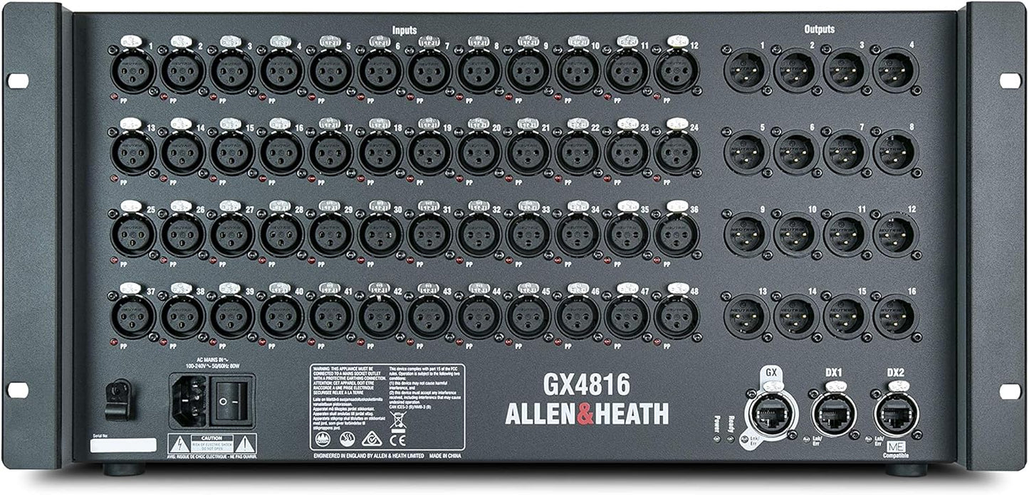 Back panel of an Allen & Heath audio mixer with multiple XLR and TRS connectors.