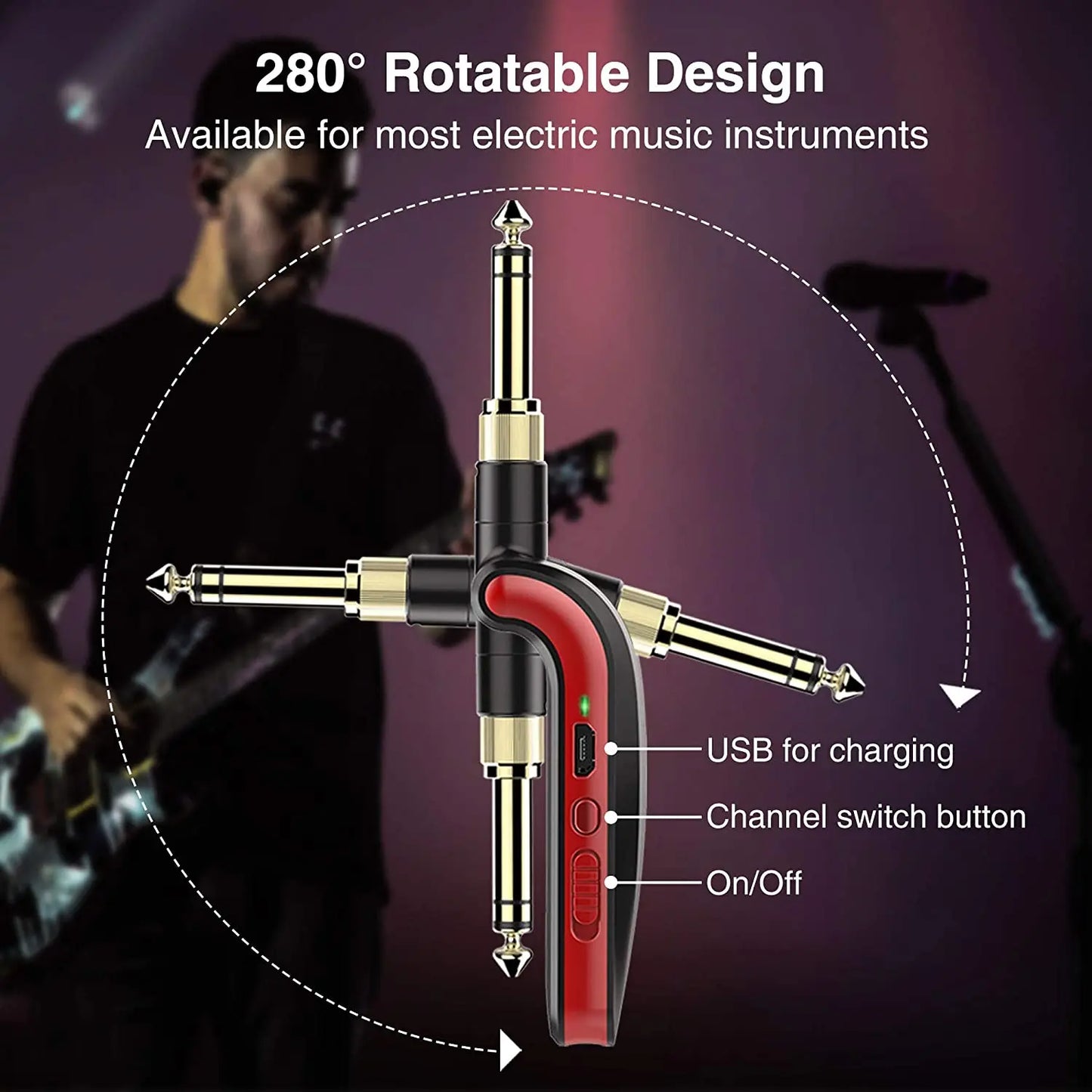 LEKATO WS-60 2.4GHz Wireless Guitar System — Transmitter + Receiver Kit