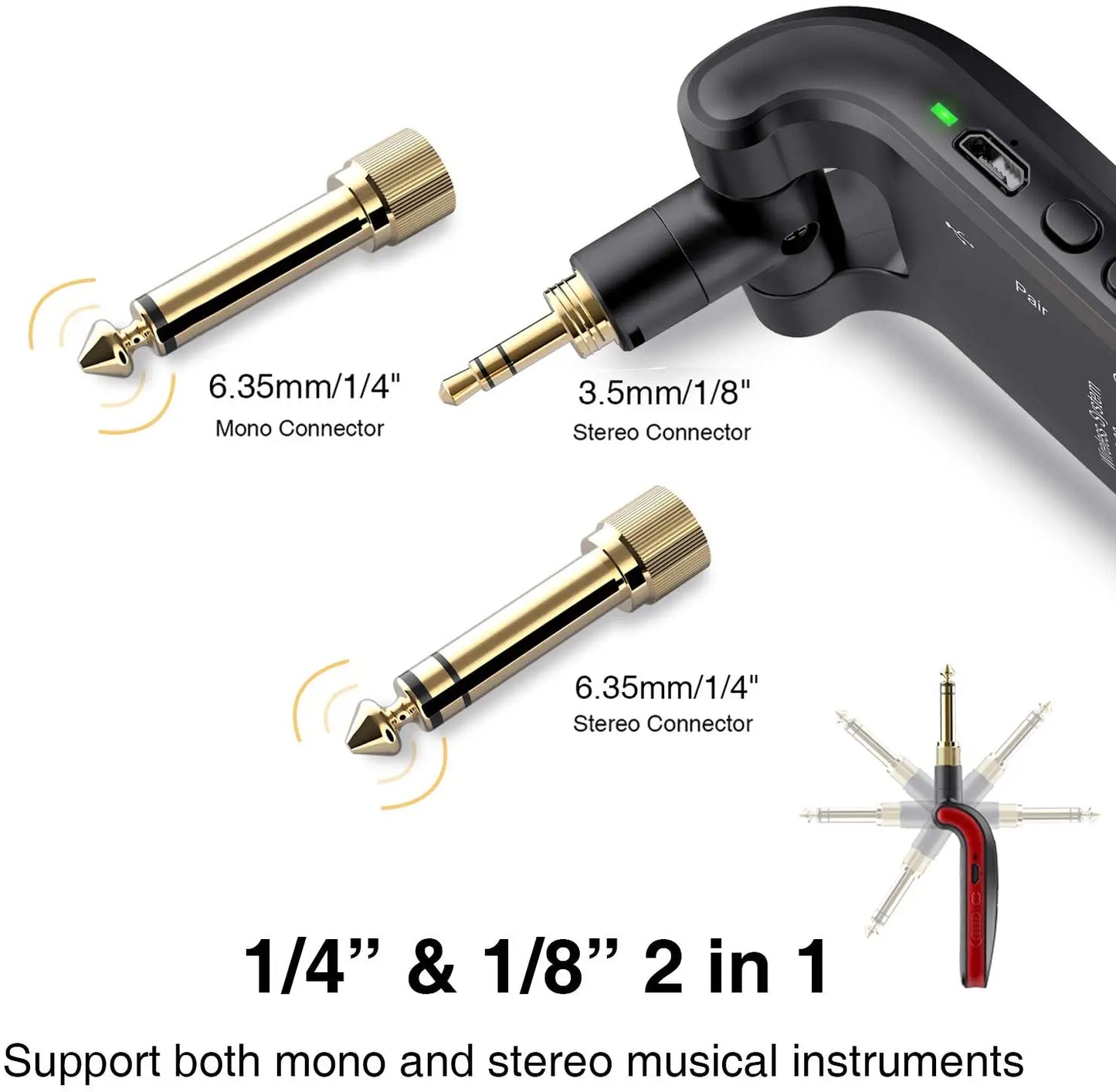 LEKATO WS-60 2.4GHz Wireless Guitar System — Transmitter + Receiver Kit