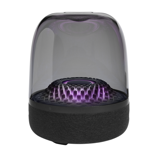 Close-up view of the Harman Kardon Aura Studio 4 highlighting its sleek, eco-friendly recycled design and premium build."