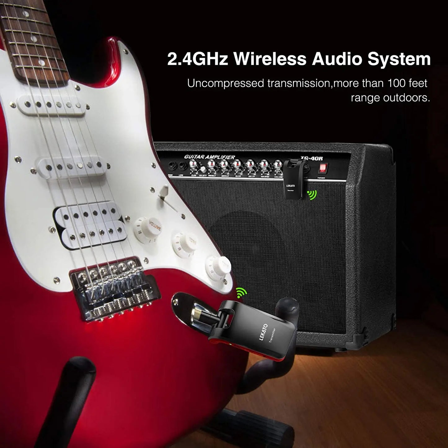 LEKATO WS-60 2.4GHz Wireless Guitar System — Transmitter + Receiver Kit