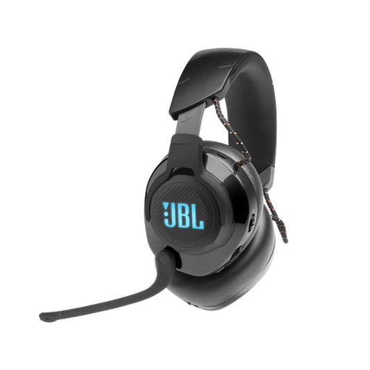 JBL Quantum 610 Wireless Gaming Headset showcasing its sleek, all-black design with customizable RGB accents and over-ear cushioning.