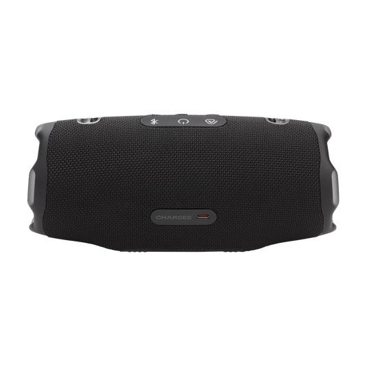 Close-up view of the JBL Charge 6 showing its rugged fabric wrap and reinforced rubberized grips designed for durability.