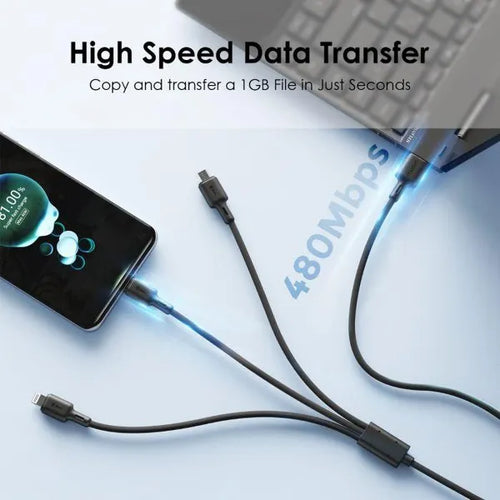 Oraimo OCD‑X93 — 3‑in‑1 Fast‑Charging Cable (Type‑C + Micro‑USB + Lightning), 3A, 1.2M, Nairobi Delivery