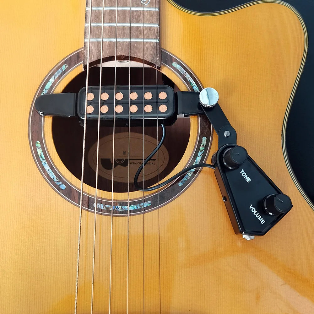 Transducer Soundhole Pickup with Tone and Volume Controller — 12‑Hole Magnetic Acoustic Guitar Pickup