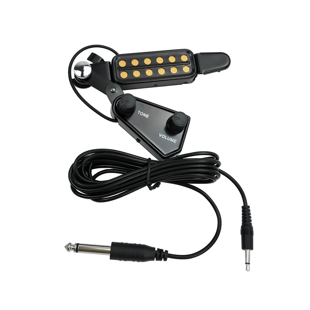 Transducer Soundhole Pickup with Tone and Volume Controller — 12‑Hole Magnetic Acoustic Guitar Pickup