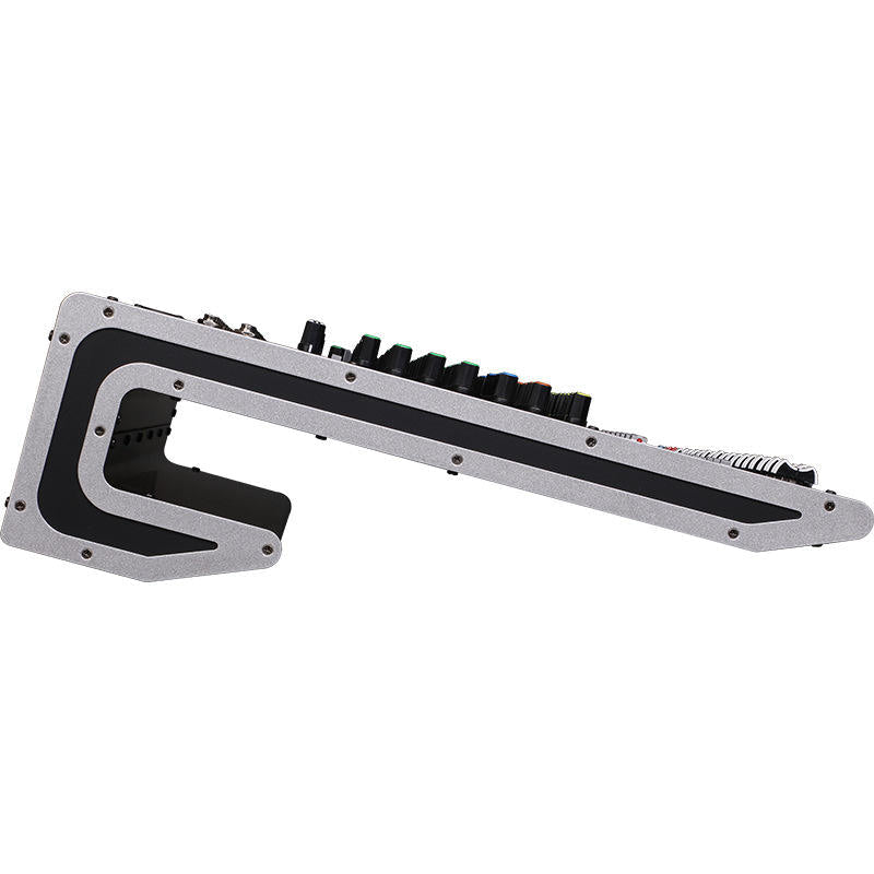 Be-10 powered mixer Kenya — rugged metal chassis angled view for stage use