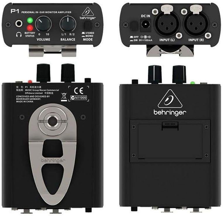 Behringer Powerplay P1 personal in-ear monitor amplifier front and back views on white background