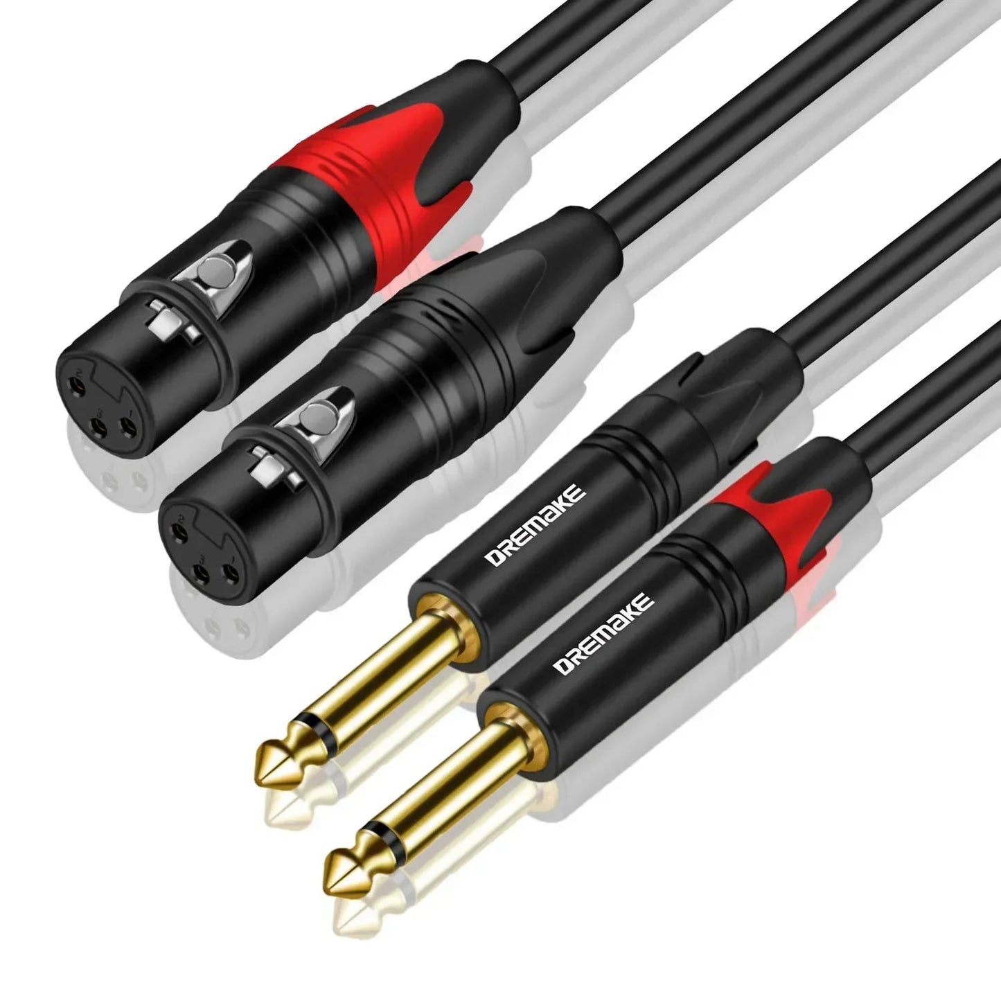 DREMAKE Mic Cable Male TS 1/4" Jack – 2x 6.5mm to 2x XLR Female 3 - Pin for Mixing Board, Speaker, Dual XLR to Dual 6.35mm Patch Cord - ZAMAR AUDIO SOLUTIONS