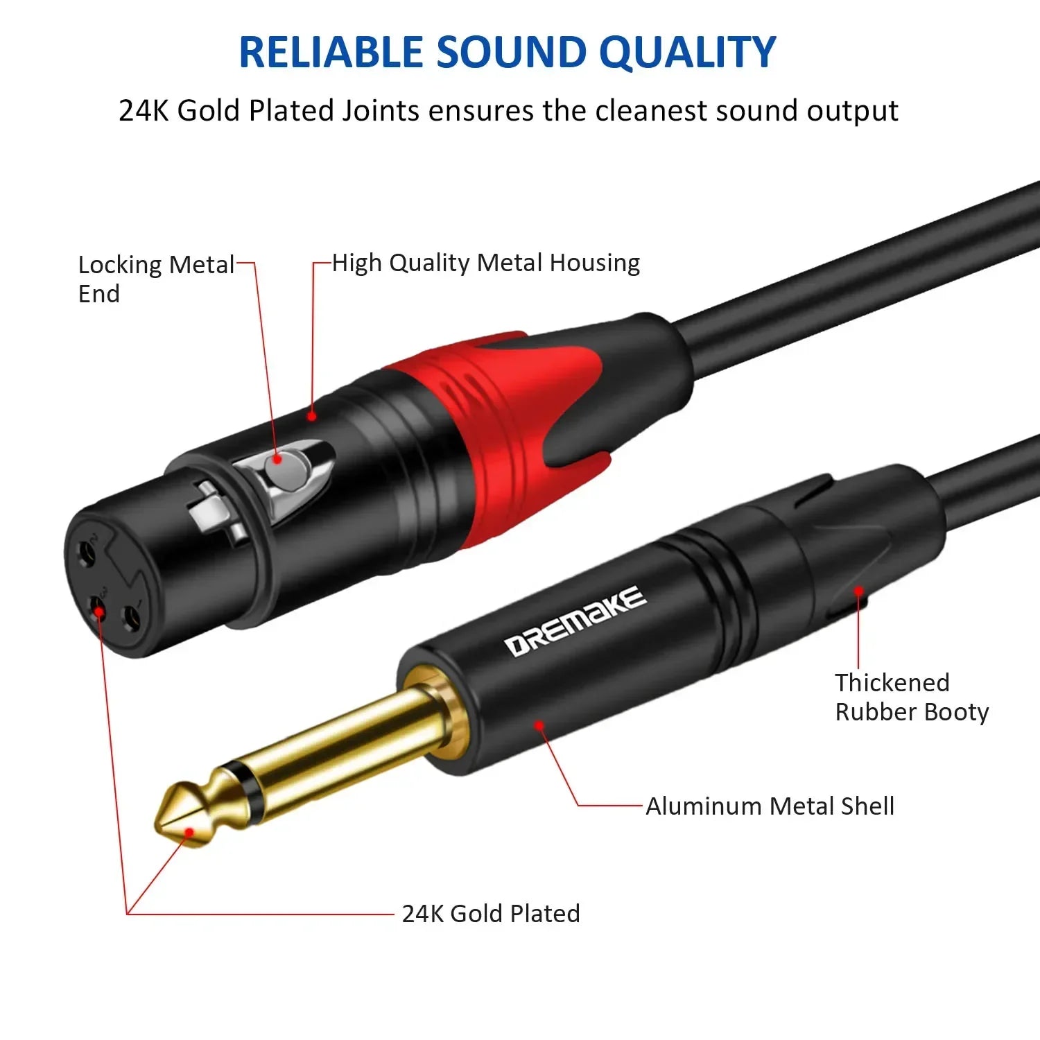 DREMAKE Mic Cable Male TS 1/4" Jack – 2x 6.5mm to 2x XLR Female 3 - Pin for Mixing Board, Speaker, Dual XLR to Dual 6.35mm Patch Cord - ZAMAR AUDIO SOLUTIONS