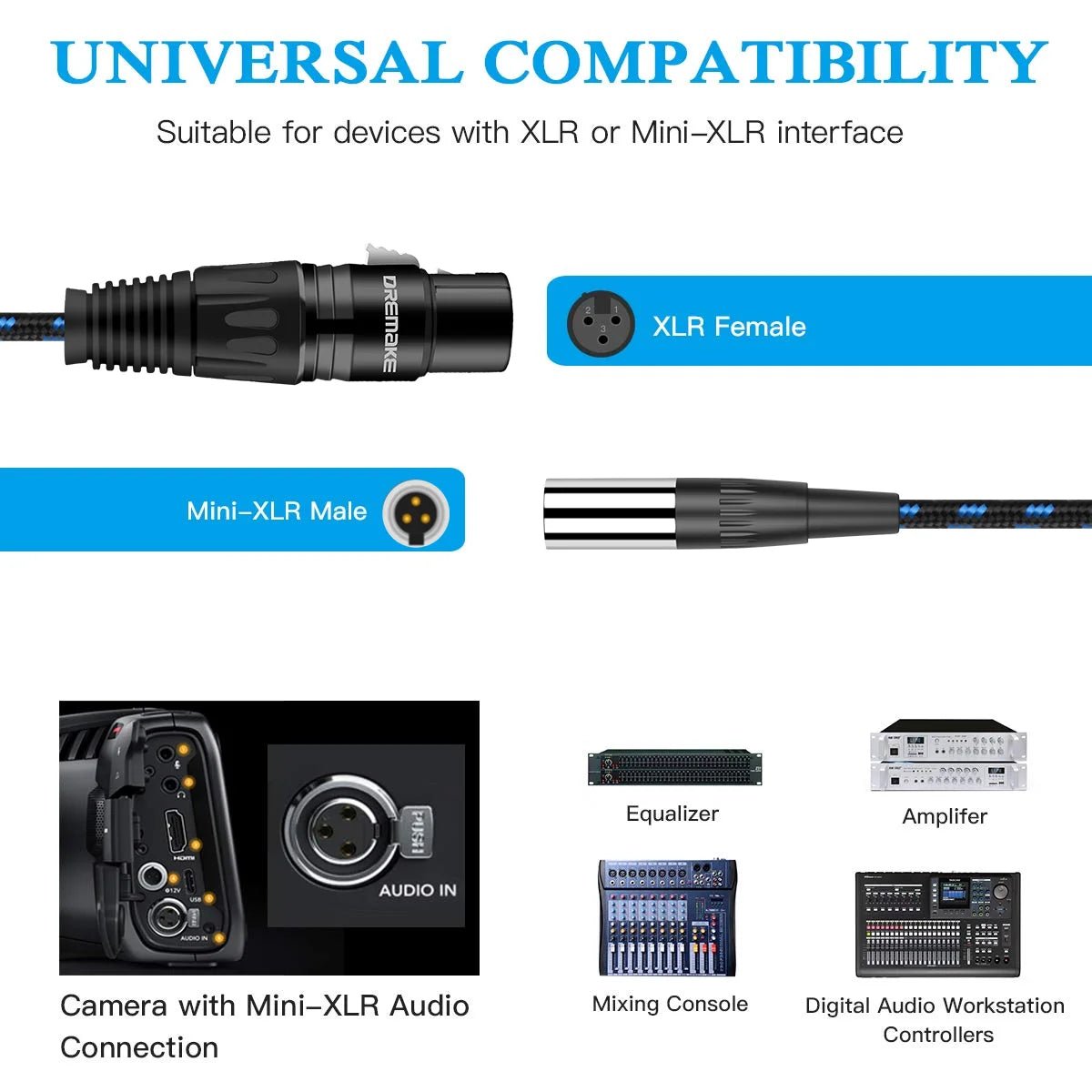 DREMAKE Mini XLR Male to 3Pin - XLR Female Converter Cord – XLR to Mini XLR Mic Audio Adapter Cable for Label Microphone, Equalizer - ZAMAR AUDIO SOLUTIONS