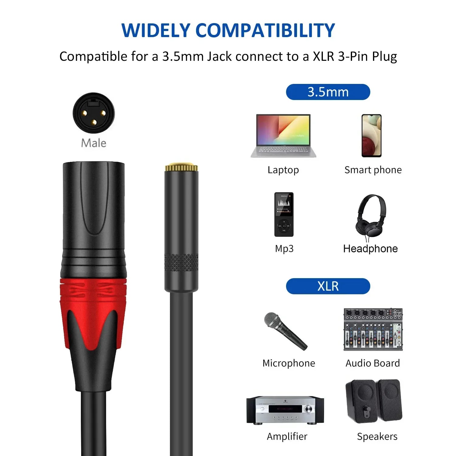 DREMAKE XLR to 3.5mm Cable – 3 - Pin XLR Male to 3.5mm 1/8'' TRS Female Stereo Adapter Extension Mic Cord - ZAMAR AUDIO SOLUTIONS