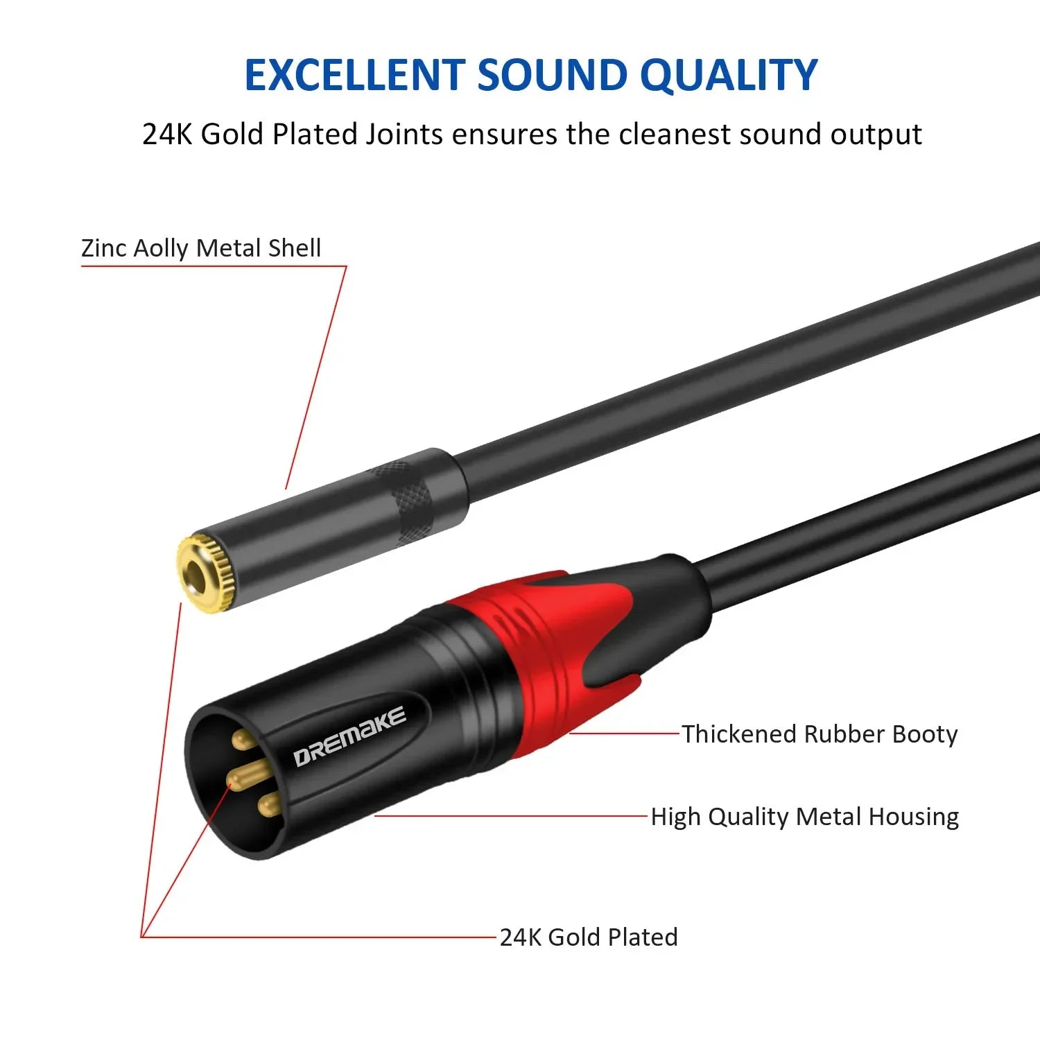 DREMAKE XLR to 3.5mm Cable – 3 - Pin XLR Male to 3.5mm 1/8'' TRS Female Stereo Adapter Extension Mic Cord - ZAMAR AUDIO SOLUTIONS