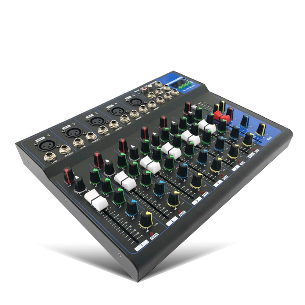F7-USB mixer Kenya front panel showing 3-band EQ and XLR inputs