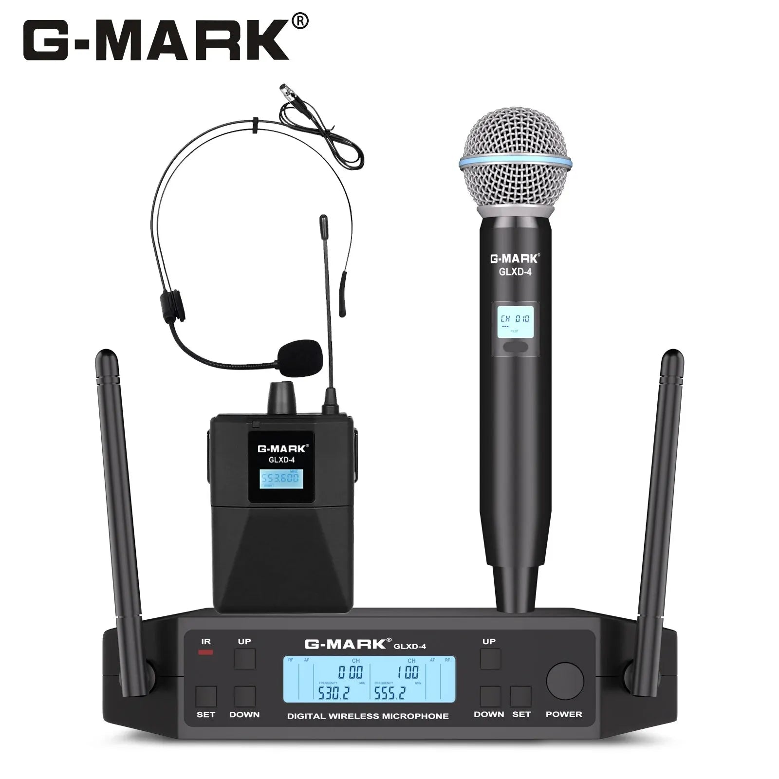 G - MARK GLXD4 Wireless Lavalier Microphone – UHF Professional Clip Mic & Headset with Adjustable Frequency (150M Range) - ZAMAR AUDIO SOLUTIONS