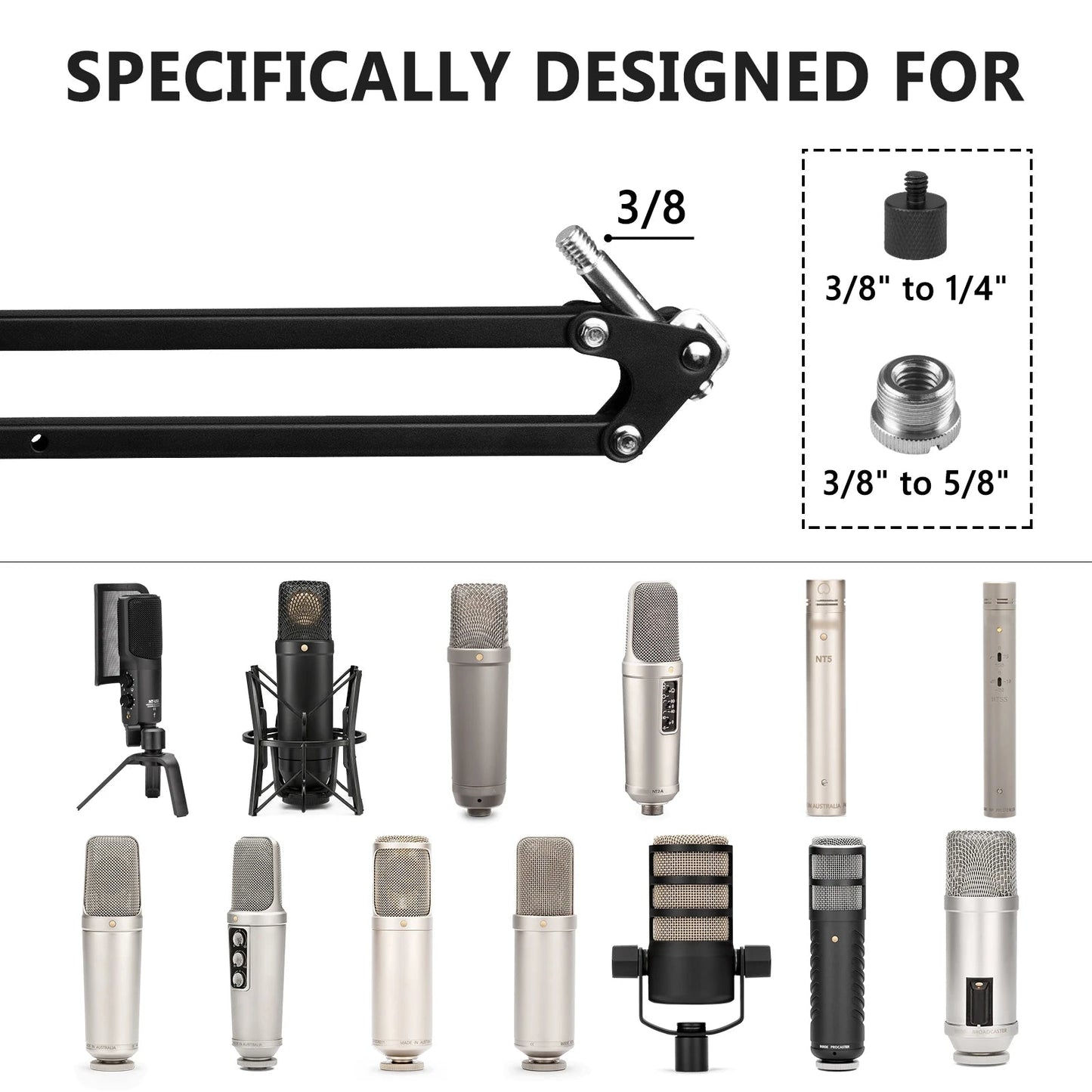 Geekria Microphone Arm Stand – Adjustable Boom Stand for Rode PodMic, NT - USB, NT1 - A, NT1, and Other Standard Microphones - ZAMAR AUDIO SOLUTIONS