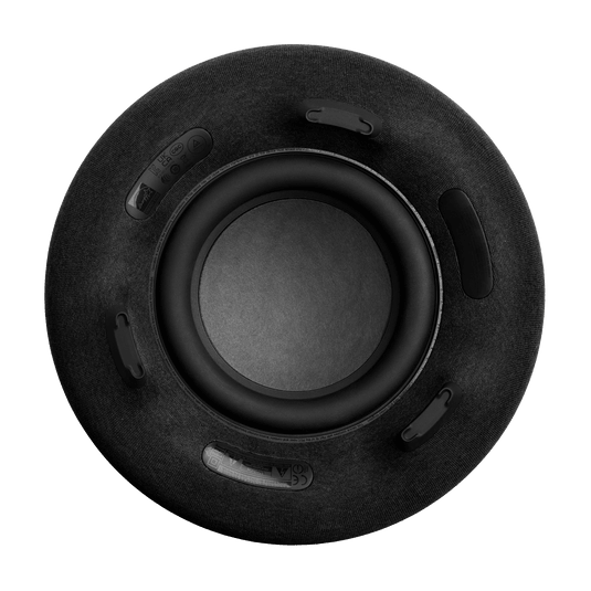 Harman Kardon Aura Studio 4 Kenya bottom view showing 5.2-inch down-firing subwoofer driver