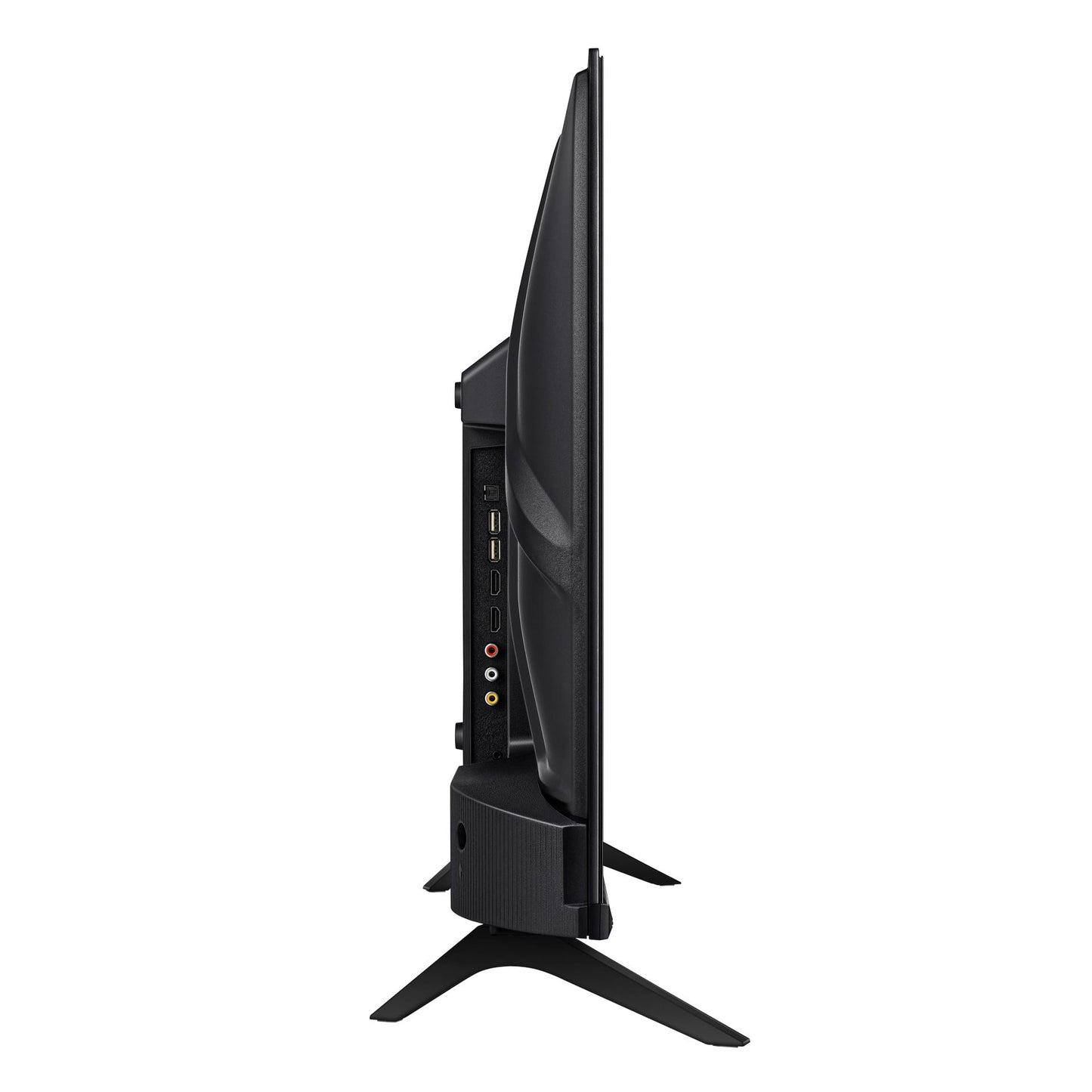 Hisense 43A4KEN Kenya right side profile showing HDMI, USB, and RCA port cluster on rear edge