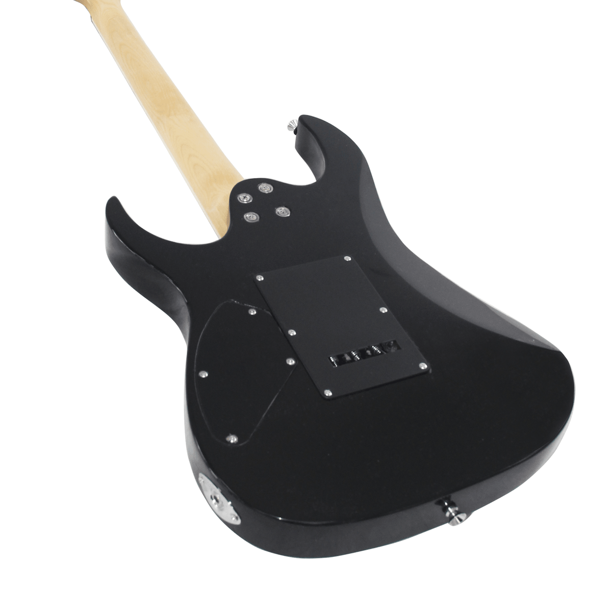 Ibanez GRX40 Kenya tremolo bridge and humbucker pickup close-up, chrome hardware detail