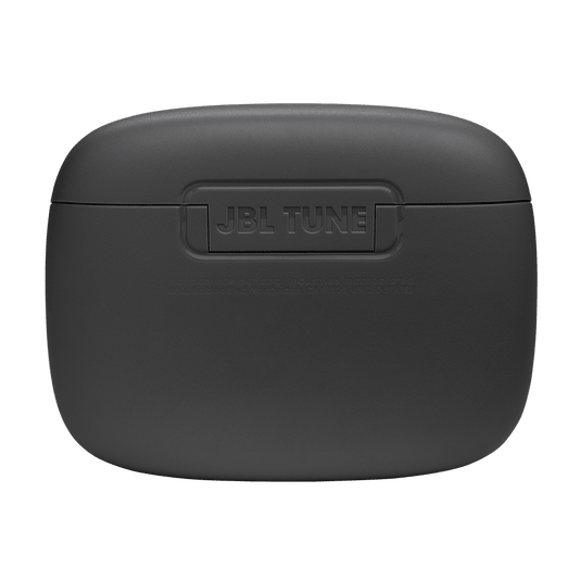 Tune Beam Kenya charging case back view, matte dark grey, JBL TUNE text embossed on lid