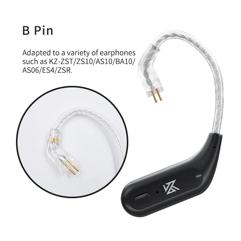 KZ AZ09 Bluetooth earhook Kenya — B Pin single module with braided cable and gold 2-pin connector detail