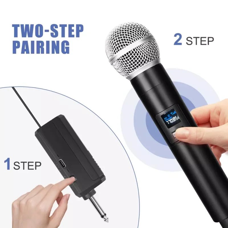 LEEDOAR Dual Channels UHF Wireless Microphone Set – Handheld Fixed Frequency Dynamic Mic for Karaoke, Weddings, Parties, Church & TV Show - ZAMAR AUDIO SOLUTIONS