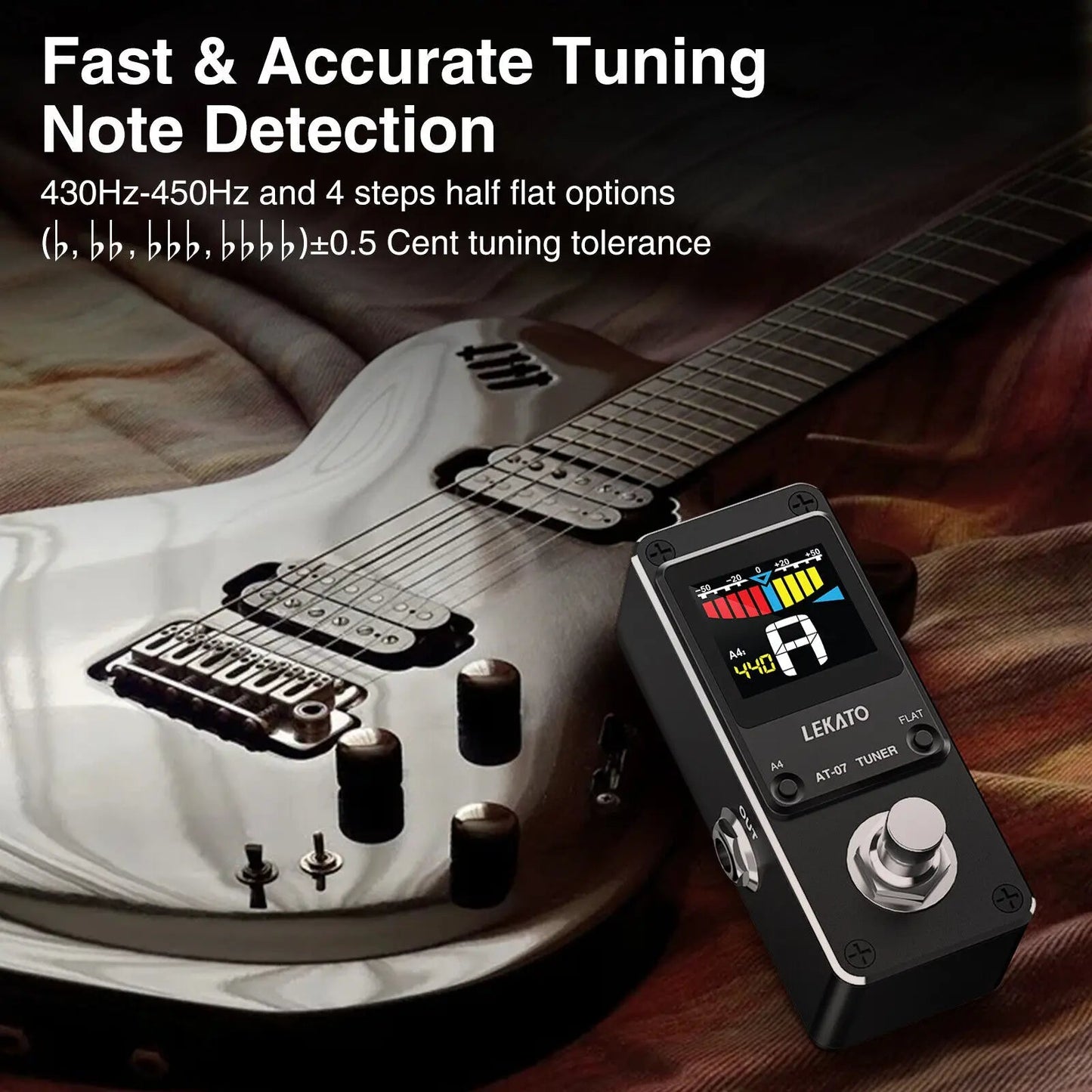 LEKATO AT - 07 Tuner Pitch Guitar Effect Pedal – Chromatic Tuning, True Bypass, 9V for Guitar, Bass, Violin, Ukulele - ZAMAR AUDIO SOLUTIONS