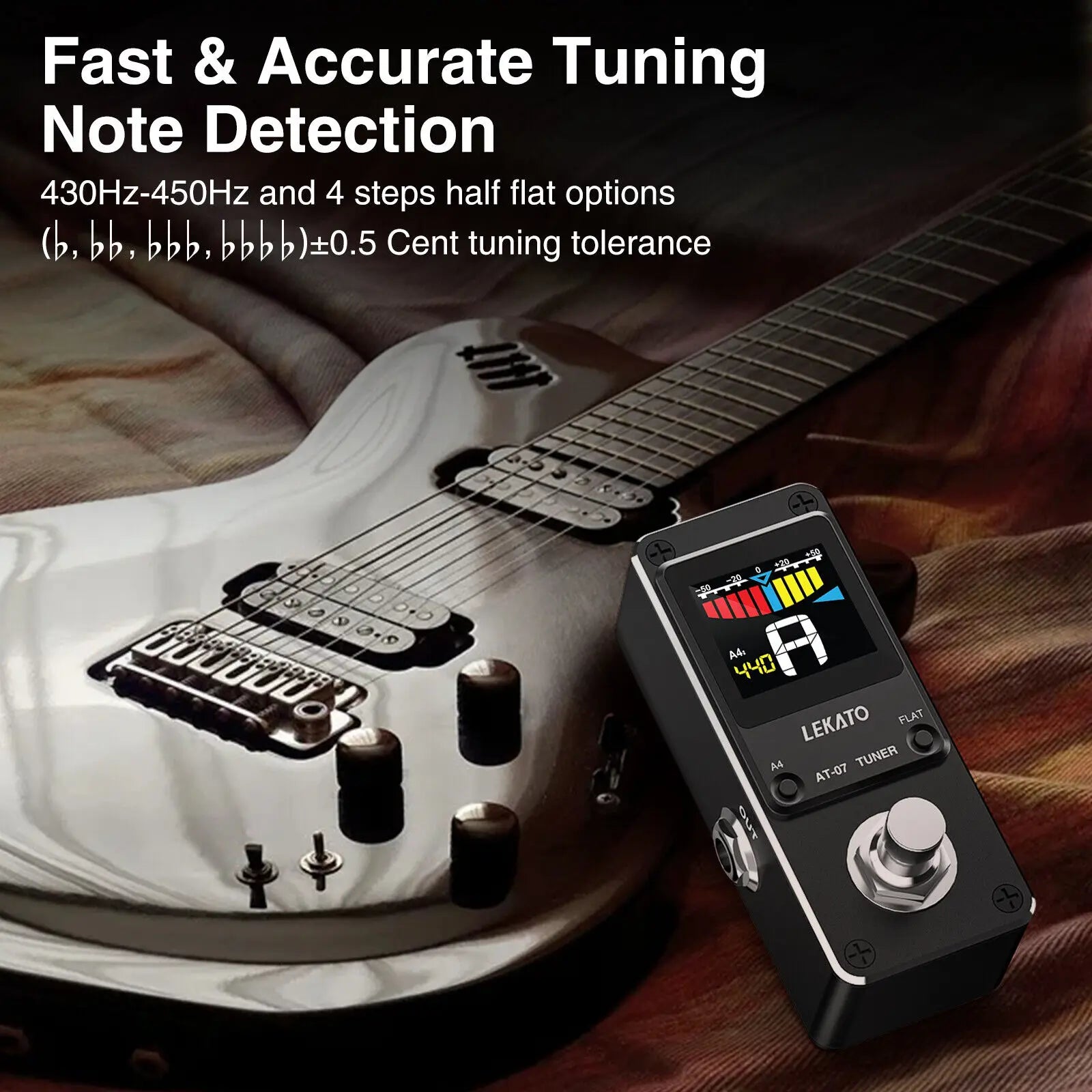 LEKATO AT - 07 Tuner Pitch Guitar Effect Pedal – Chromatic Tuning, True Bypass, 9V for Guitar, Bass, Violin, Ukulele - ZAMAR AUDIO SOLUTIONS
