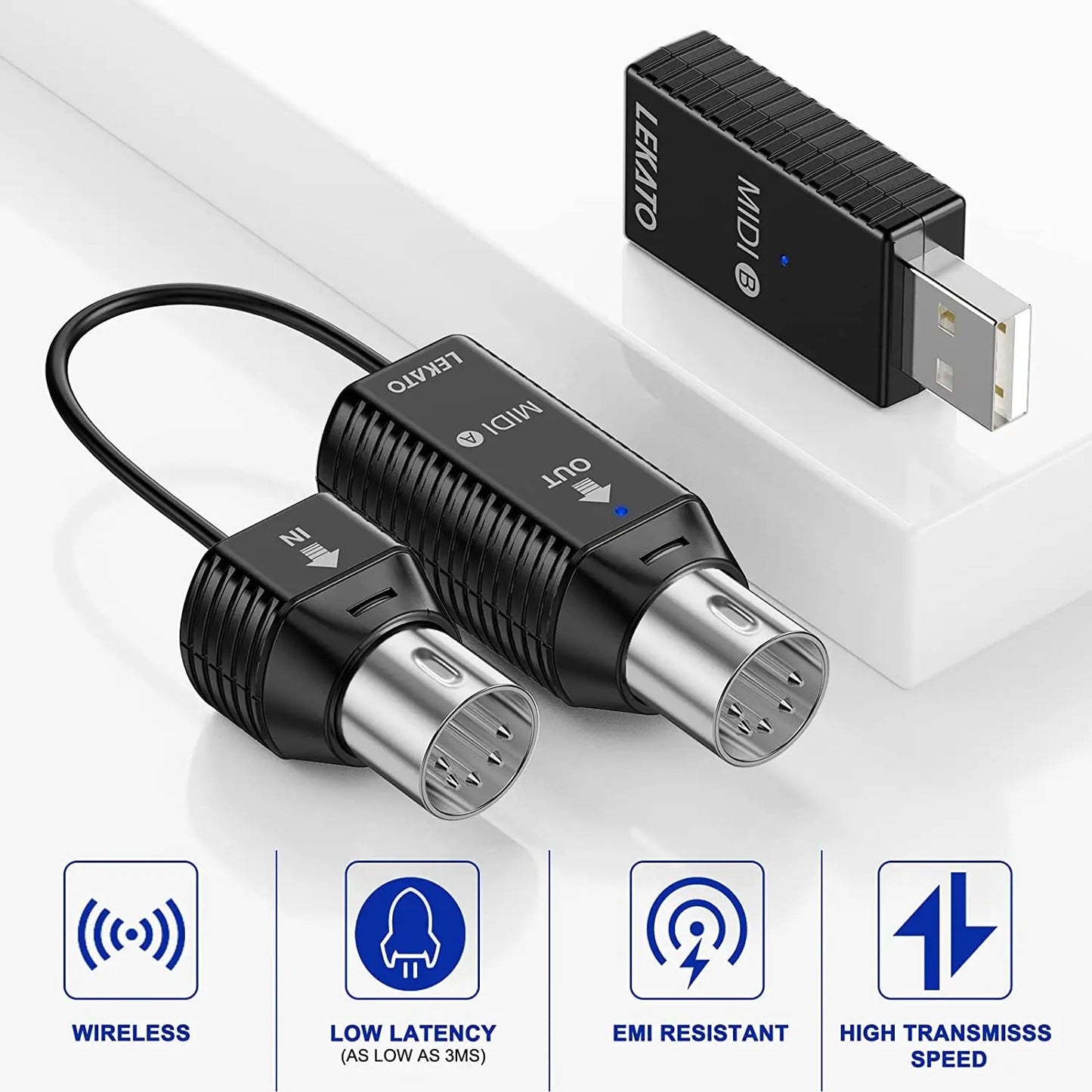 LEKATO Wireless MIDI Adapter MS1 – Mini Wireless Transmission System, 5 PIN for EWI, Keytar, Digital Piano, and MIDI Devices - ZAMAR AUDIO SOLUTIONS