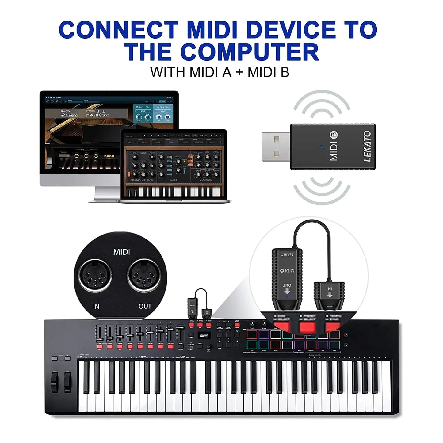 LEKATO Wireless MIDI Adapter MS1 – Mini Wireless Transmission System, 5 PIN for EWI, Keytar, Digital Piano, and MIDI Devices - ZAMAR AUDIO SOLUTIONS