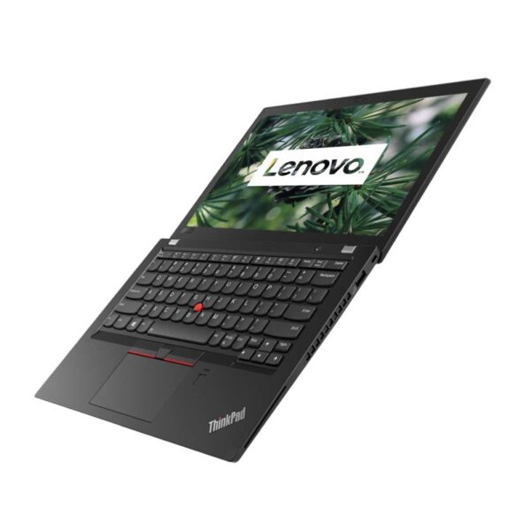 Close-up of the Lenovo ThinkPad X280’s Full HD touchscreen and built-in fingerprint reader, highlighting enhanced security features
