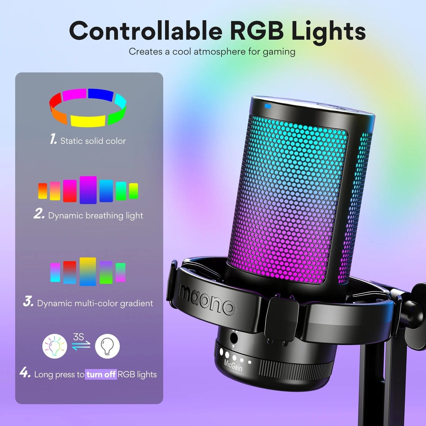 Maono DGM20 USB Gaming Microphone – Noise Cancellation, RGB Lighting, Real - Time Monitoring, and Complete Recording Kit - ZAMAR AUDIO SOLUTIONS