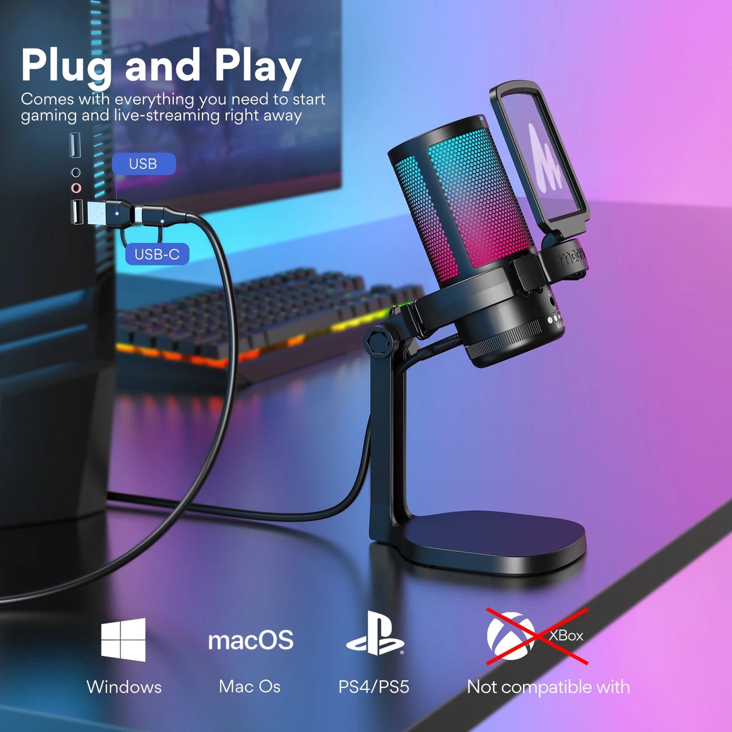 Maono DGM20 USB Gaming Microphone – Noise Cancellation, RGB Lighting, Real - Time Monitoring, and Complete Recording Kit - ZAMAR AUDIO SOLUTIONS