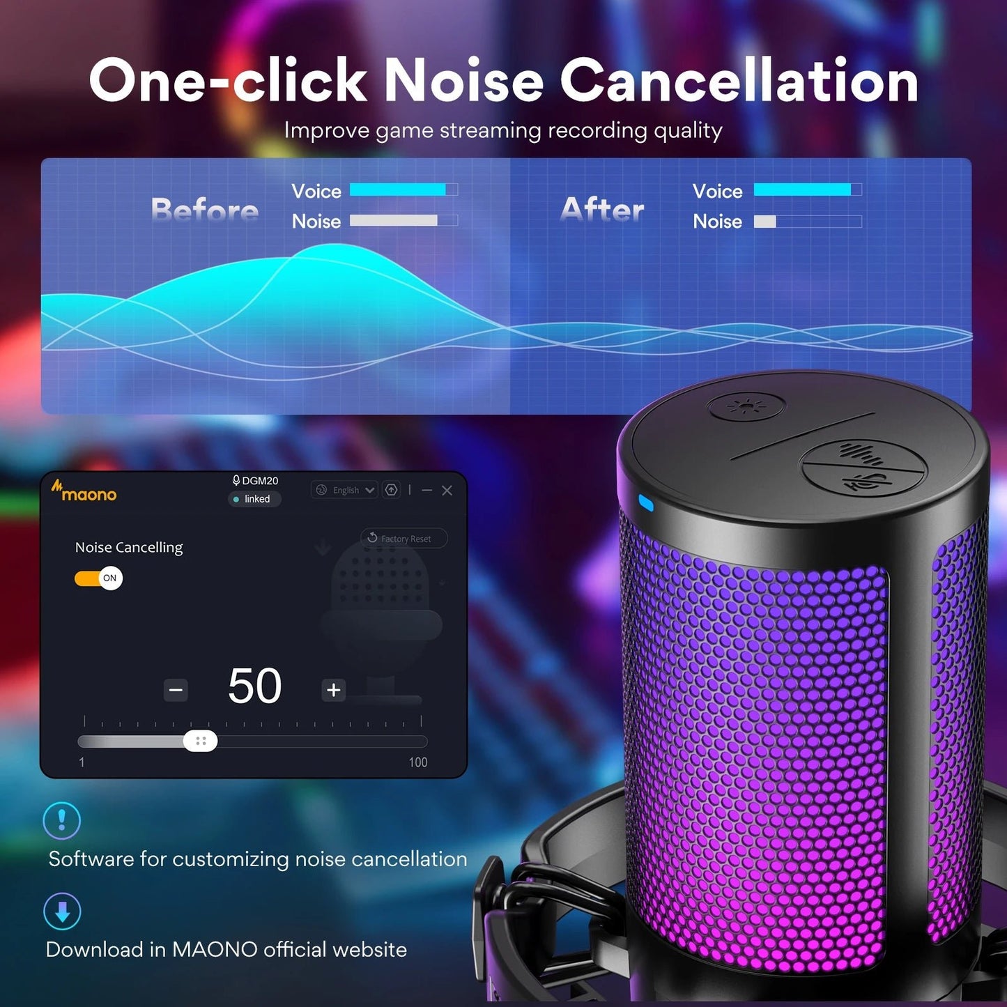 Maono DGM20 USB Gaming Microphone – Noise Cancellation, RGB Lighting, Real - Time Monitoring, and Complete Recording Kit - ZAMAR AUDIO SOLUTIONS