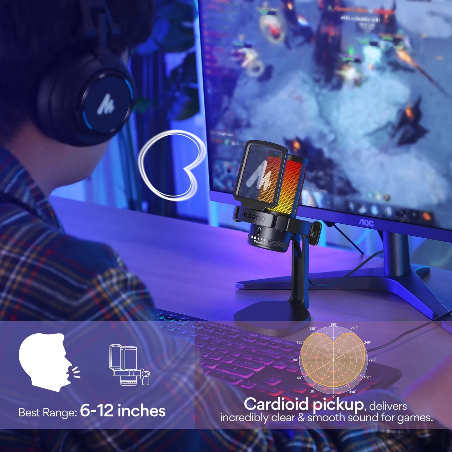 Maono DGM20 USB Gaming Microphone – Noise Cancellation, RGB Lighting, Real - Time Monitoring, and Complete Recording Kit - ZAMAR AUDIO SOLUTIONS