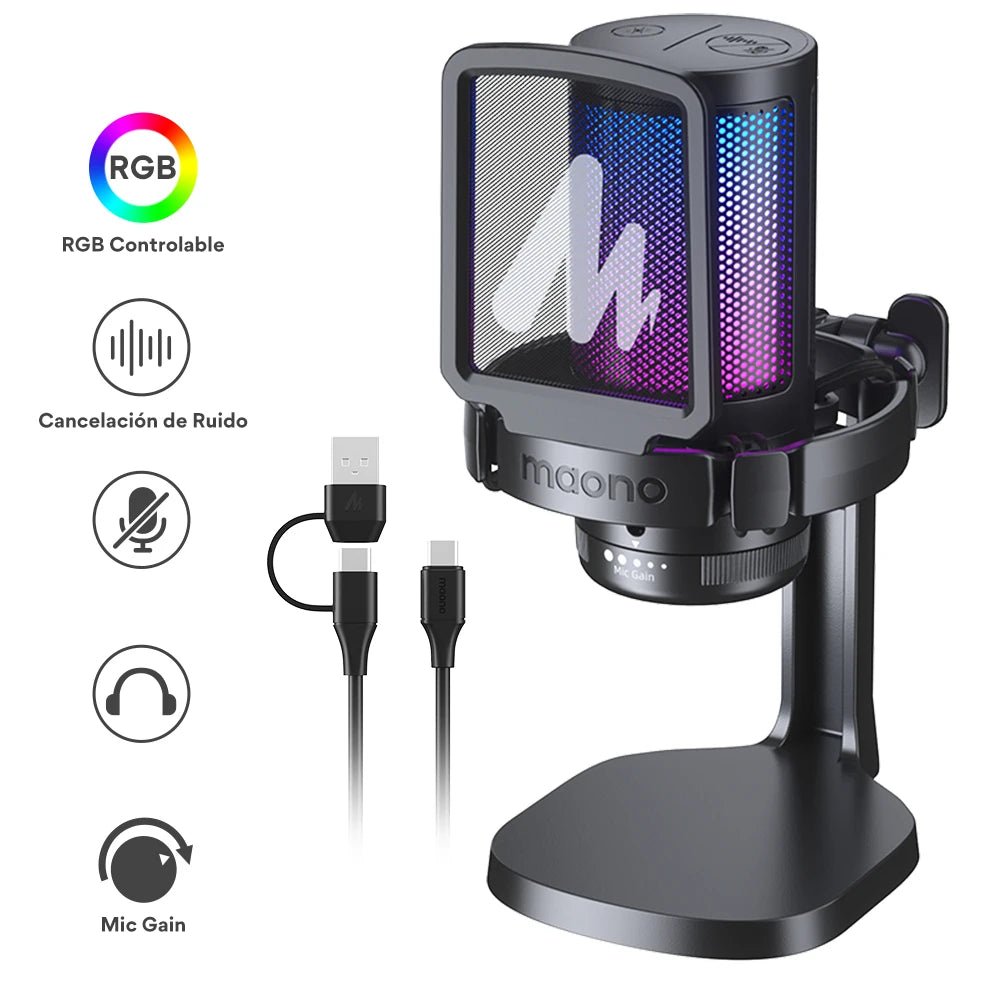 Maono DGM20 USB Gaming Microphone – Noise Cancellation, RGB Lighting, Real - Time Monitoring, and Complete Recording Kit - ZAMAR AUDIO SOLUTIONS