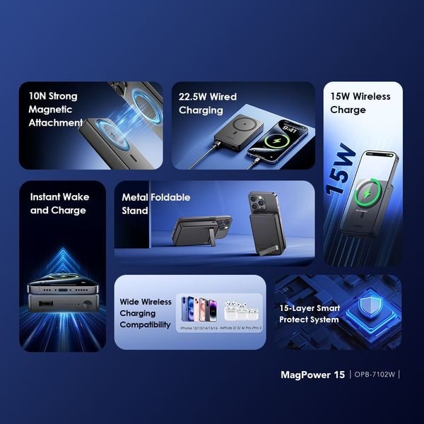 Oraimo OPB-7102W MagPower 15 10000mAh magnetic wireless power bank front view Kenya