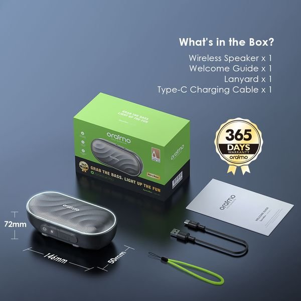 Oraimo SpaceBox 8 OBS-382 with FM radio and TF card slot detail, Space Grey finish