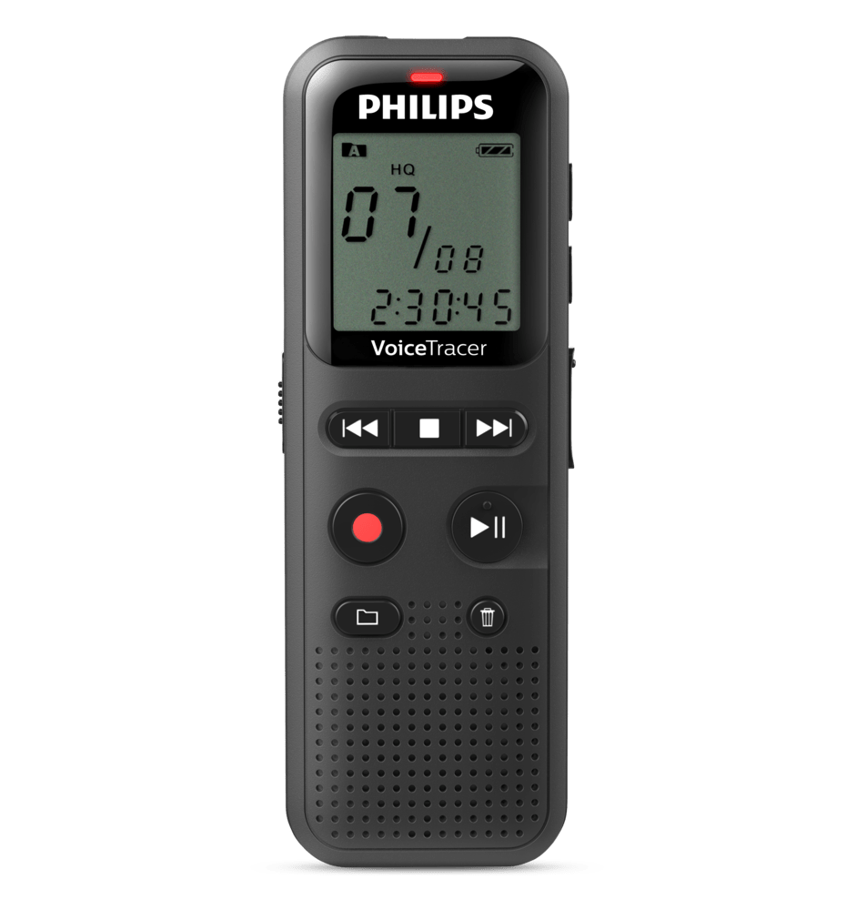 Philips DVT1160 digital voice recorder USB port and controls close-up
