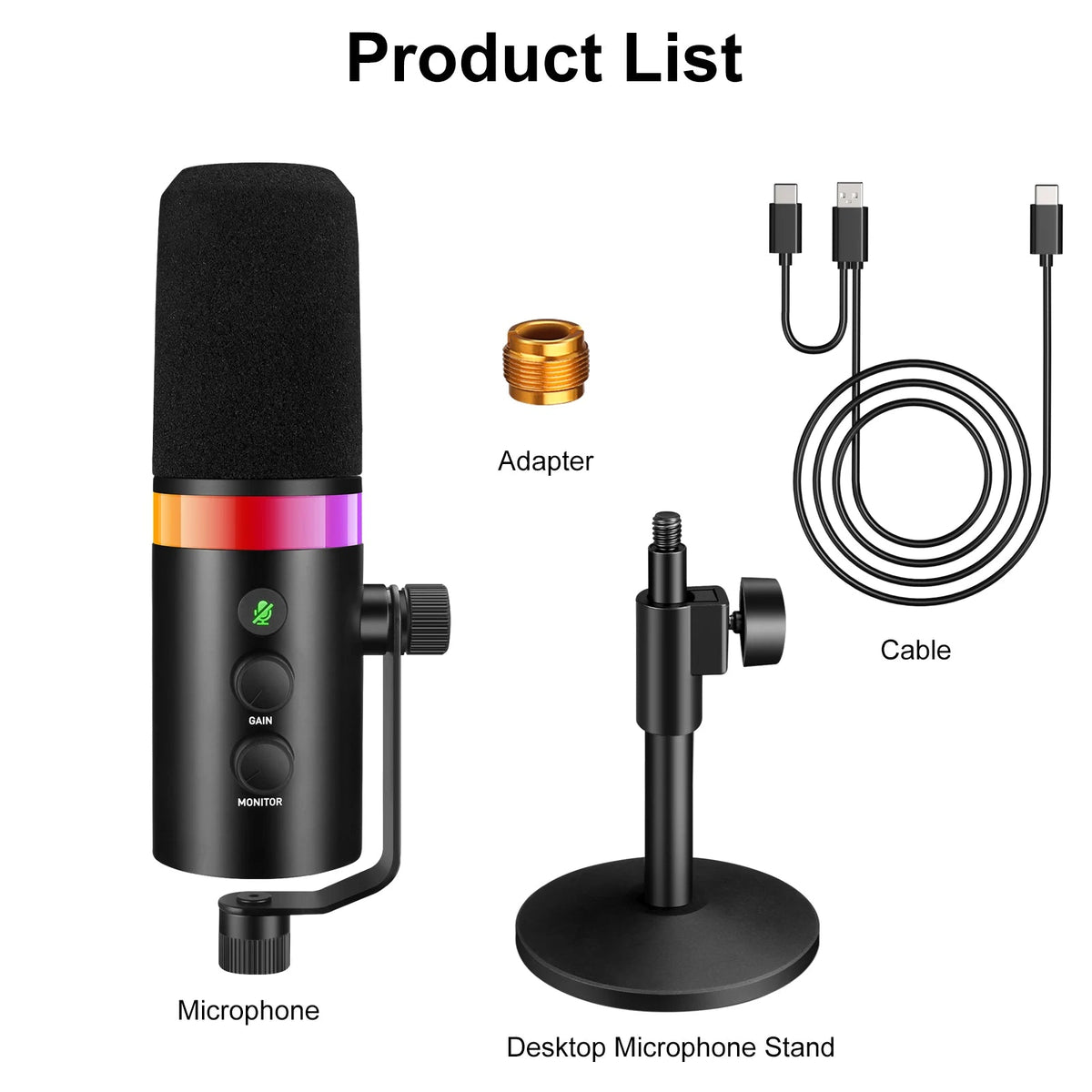 SEMNLAN Metal-LM20 Dynamic Microphone with Touch-Mute & Headphone Jack