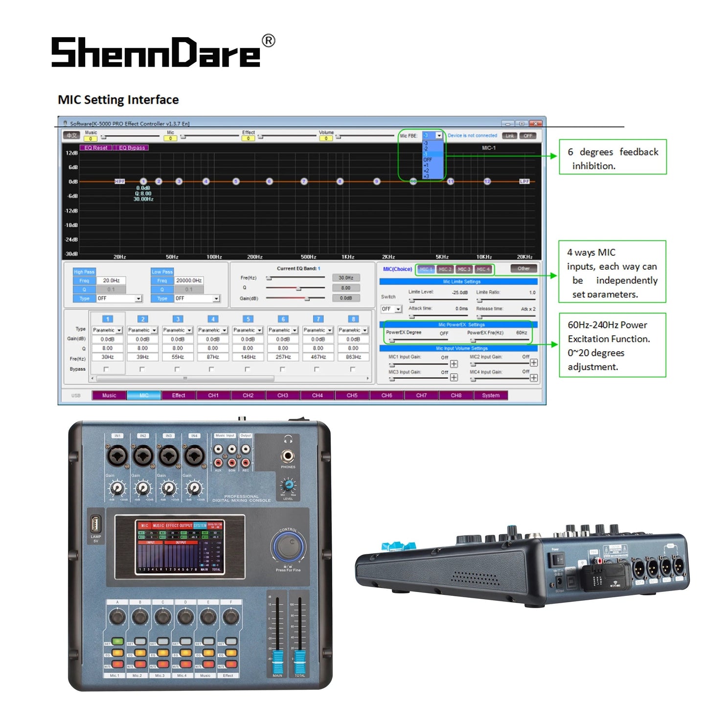 ShennDare MD2006 Screen - Touch Digital Mixer – 6 Channels Professional DJ Controller Audio Mixing Console with WIFI/USB - ZAMAR AUDIO SOLUTIONS