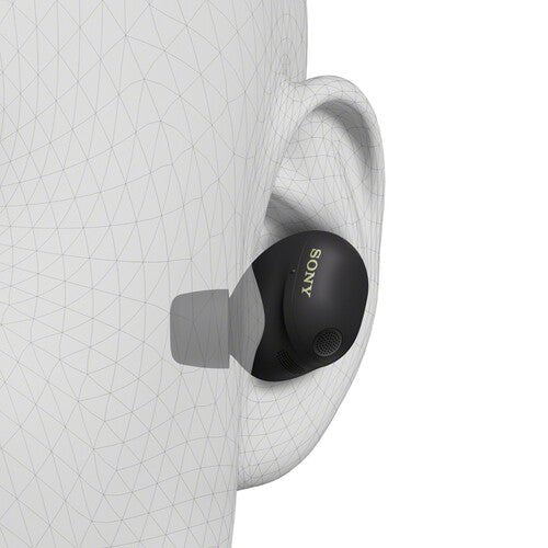 Sony WF-1000XM6 Kenya black earbud worn in a person’s ear