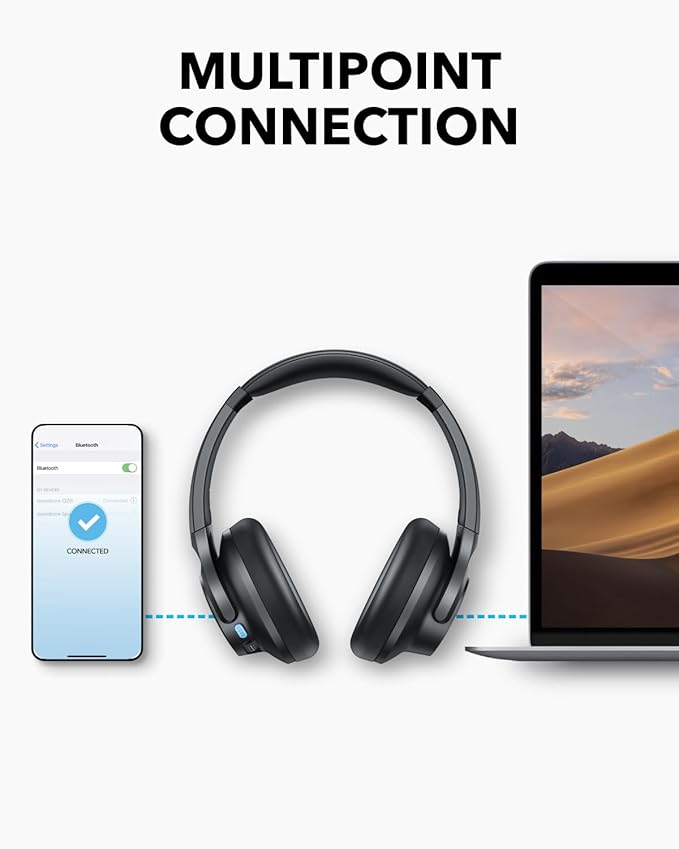 Soundcore Q11i wireless headphones detachable ear cushion detail, USB-C fast charge, Kenya