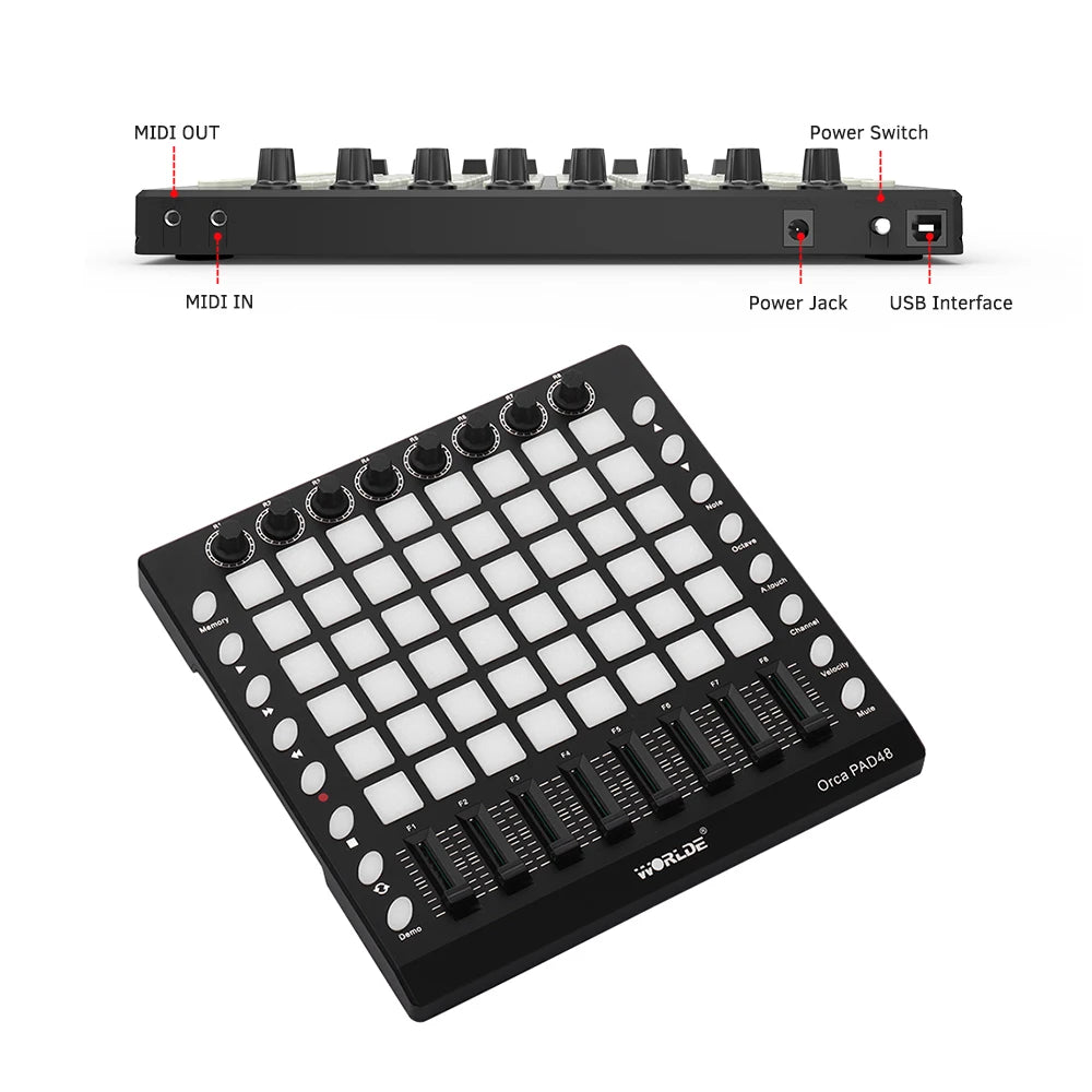 Worlde ORCA PAD48 PRO MIDI Keyboard Pad Controller – 16 Drum Pads, 48 RGB Backlit Pads, USB MIDI, DJ Remix - ZAMAR AUDIO SOLUTIONS